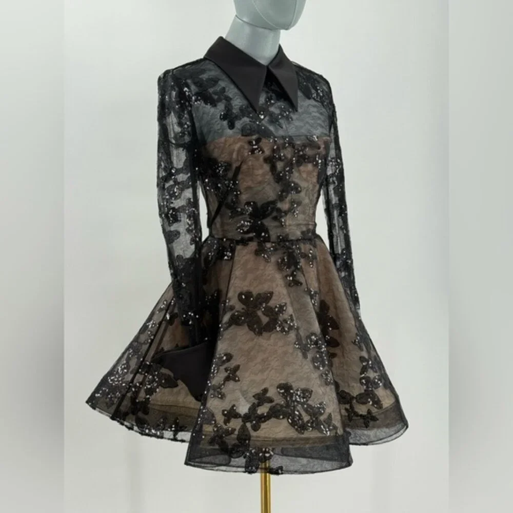 🆕 BRONX & BANCO 🧿 NWOT Maraya Jasmine Black Sequin Lace Mini Dress, Sz XS US 2 - Picture 4 of 15